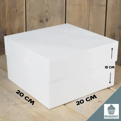 FUNCAKES WHITE CAKE BOX + LID 20X20X15 CM (UNIT)