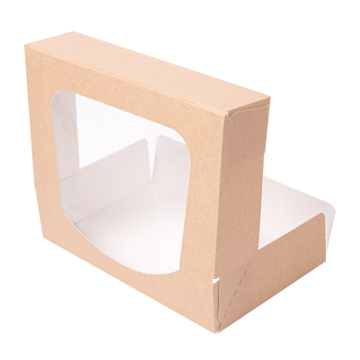 "Caja Snack con Ventana Kraft - Ideal para Pastelería 23x23x5 cm"