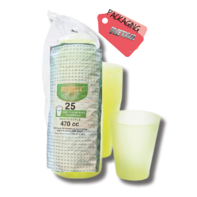 "Set de 25 Vasos Mojito 470ml  - Perfectos para Coctelería - Amarillo"