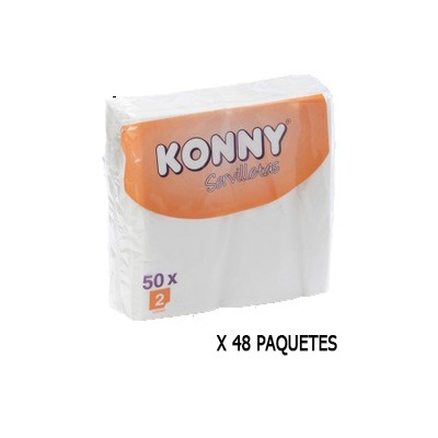 50 SERVILLETAS BLANCAS 2H KONNY 40X40CM (CAJA 48 PAQ.)