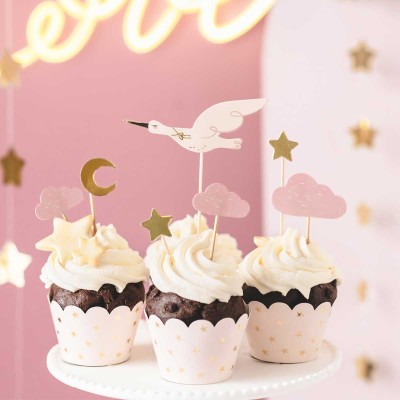 PARTYDECO SET 7 TOPPERS CUPCAKES CIGUEÑA