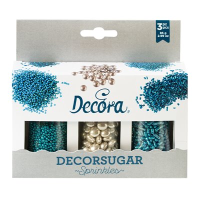 DECORA SET 3 BOTES 85 GR MIX SPRINKLES AZUL PLATA